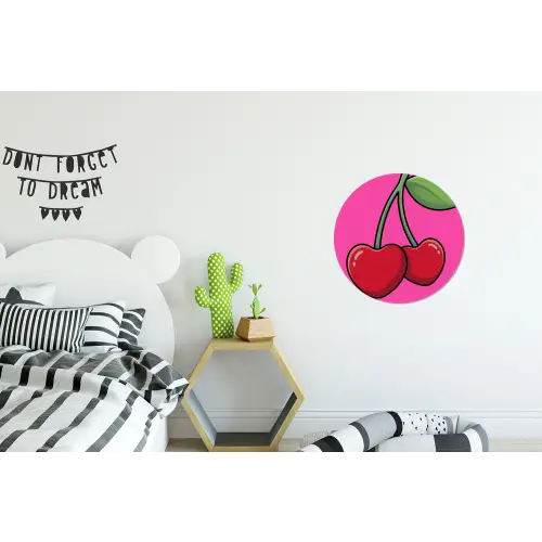 Kers - Roze - Fruit Wandcirkel aluminium klein -kinderkamer