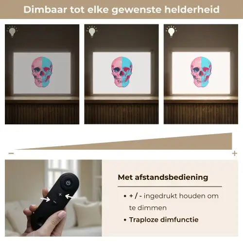 Schedel - Grafisch - Roze - Verdeeld Light Box met batterij (Wandlamp) middel -USP_dimbaarNL