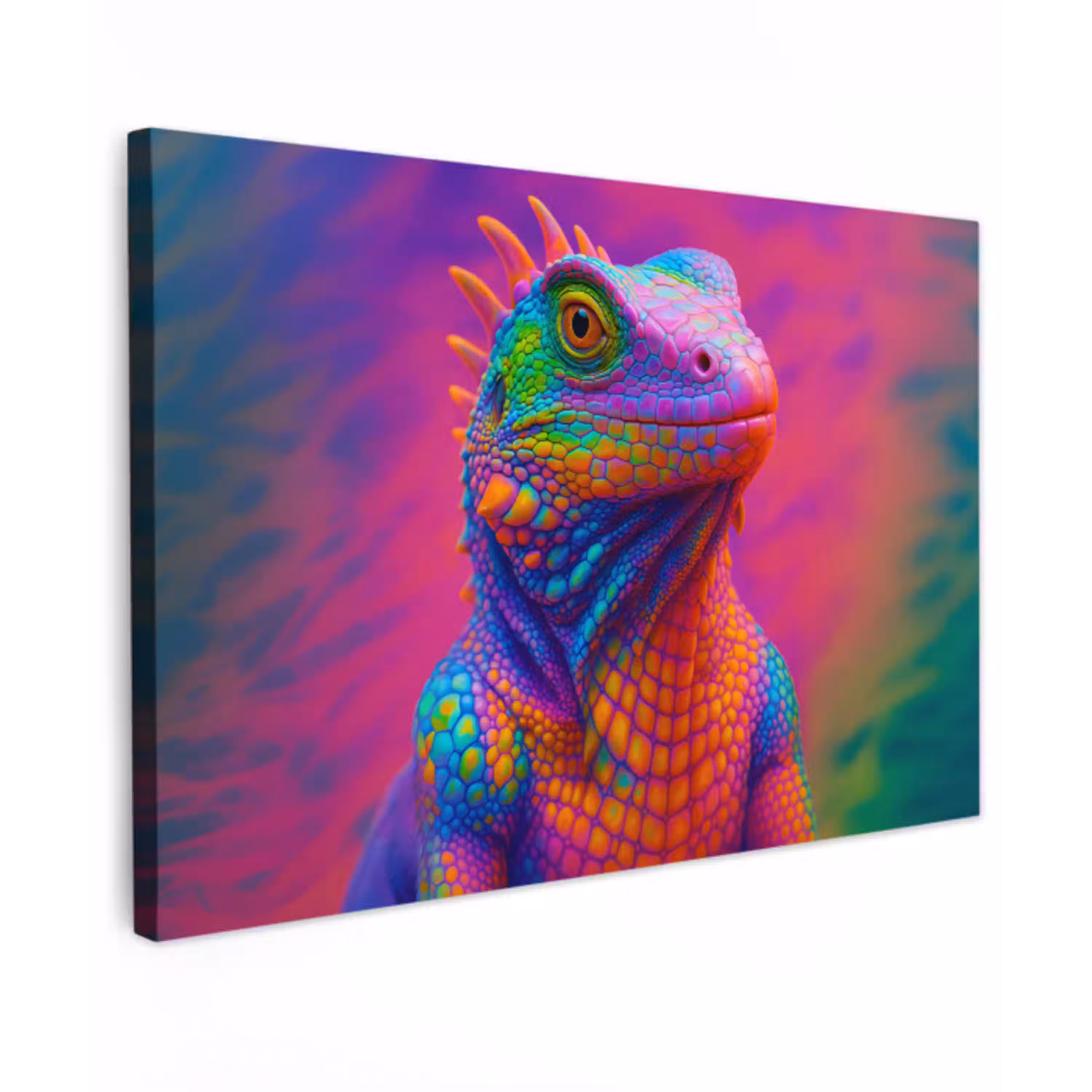 Kameleon - Dieren - Neon - Kleur Tuinposter op houten frame 2 cm dik klein -3d