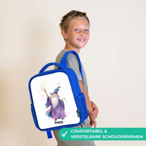 Oude tovenaar met staf Kinderrugzak - Blauw middel -sfeer3_NL
