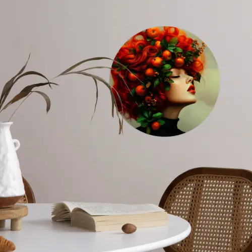 Vrouw - Appels - Rood - Bladeren Wandcirkel behangsticker klein -sfeer3