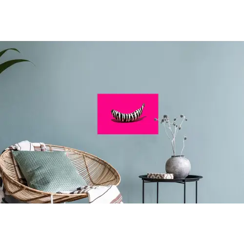 Banaan - Zebraprint - Roze Muursticker klein -plant