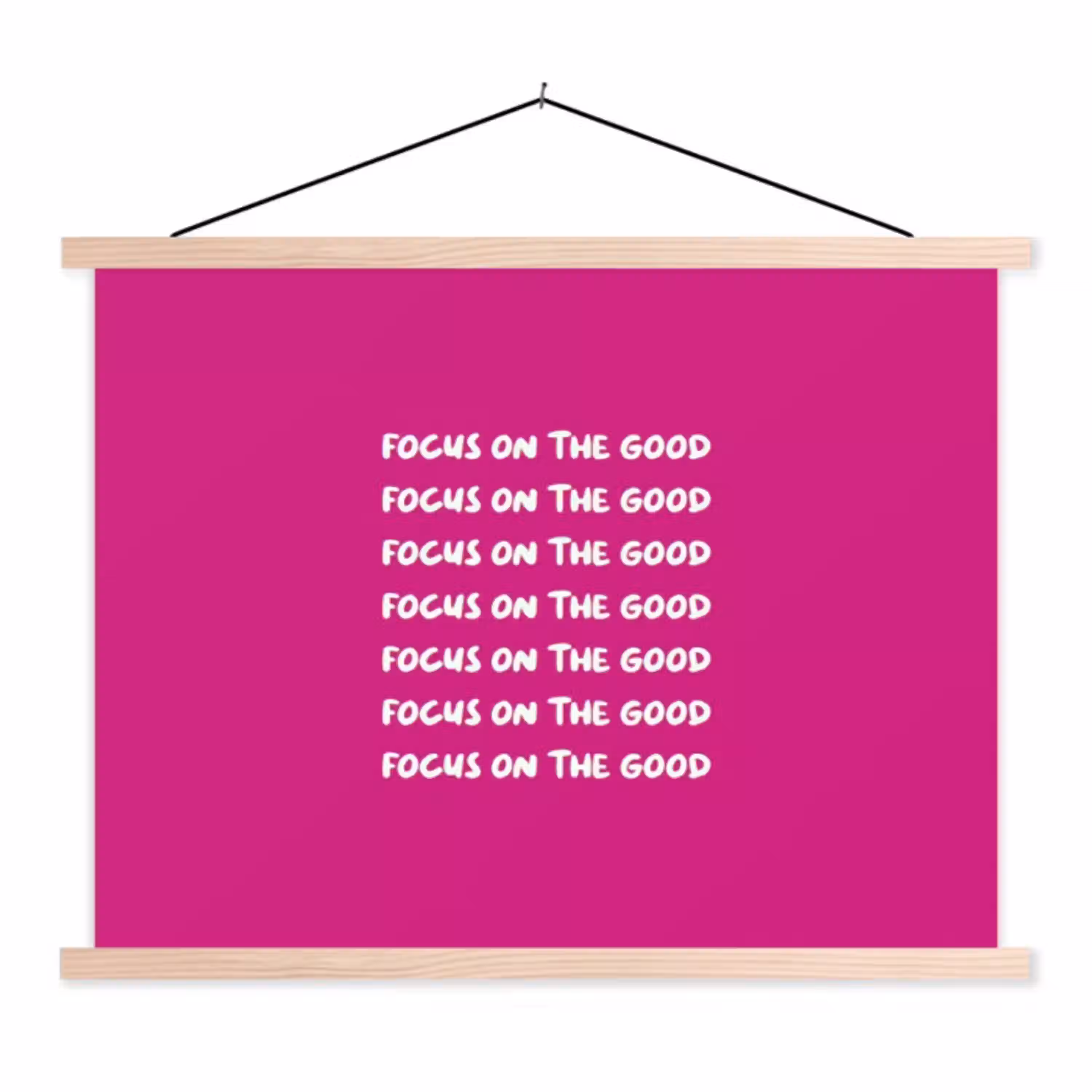 Focus on the good - Roze - wit textielposter latten blank klein -3d