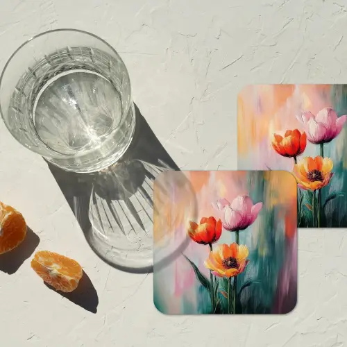 Dromerig - Bloemen - Verfijnde details onderzetter kurk middel -sfeer4