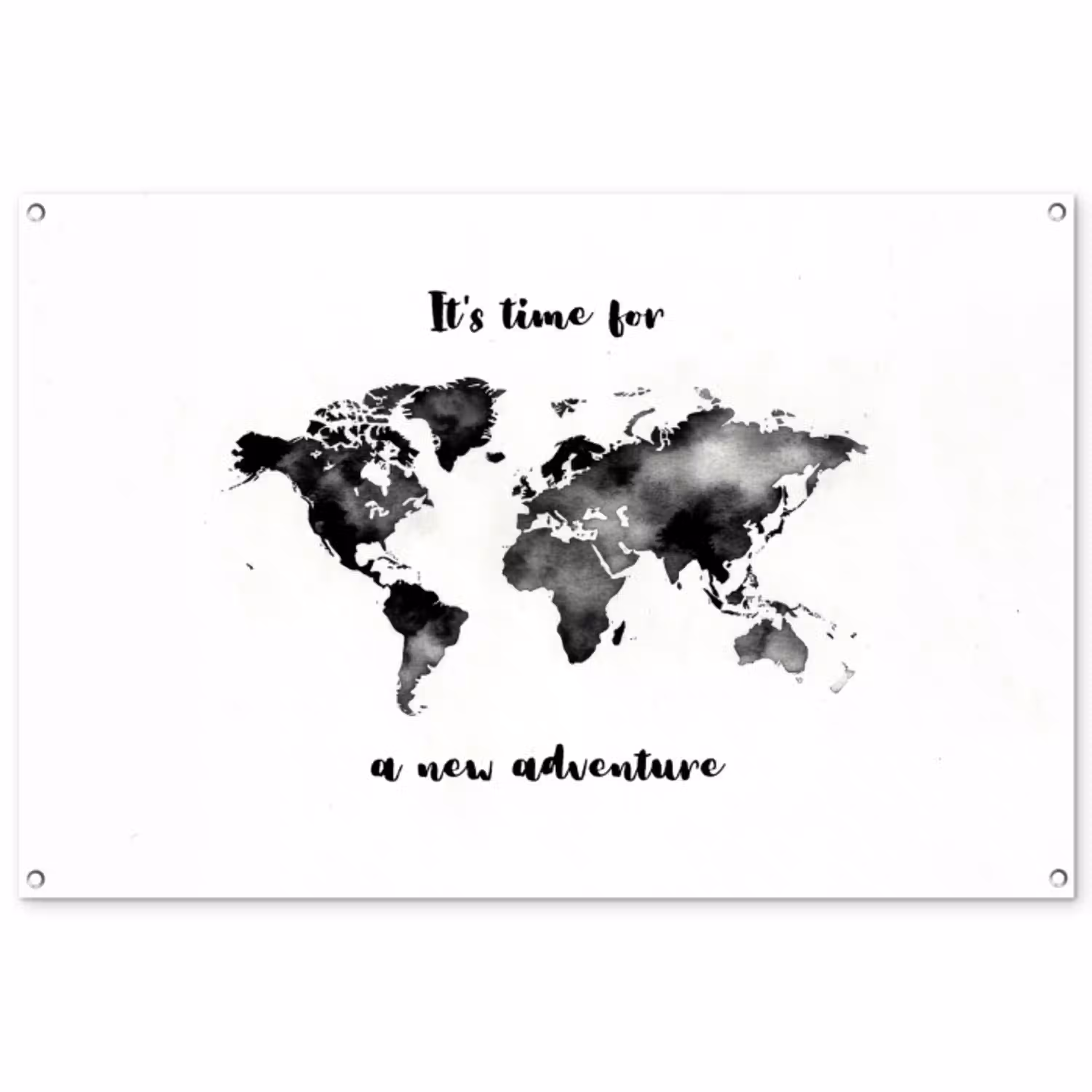 Avontuur - Quote - Wereldkaart - Zwart tuinposter los doek groot -3d
