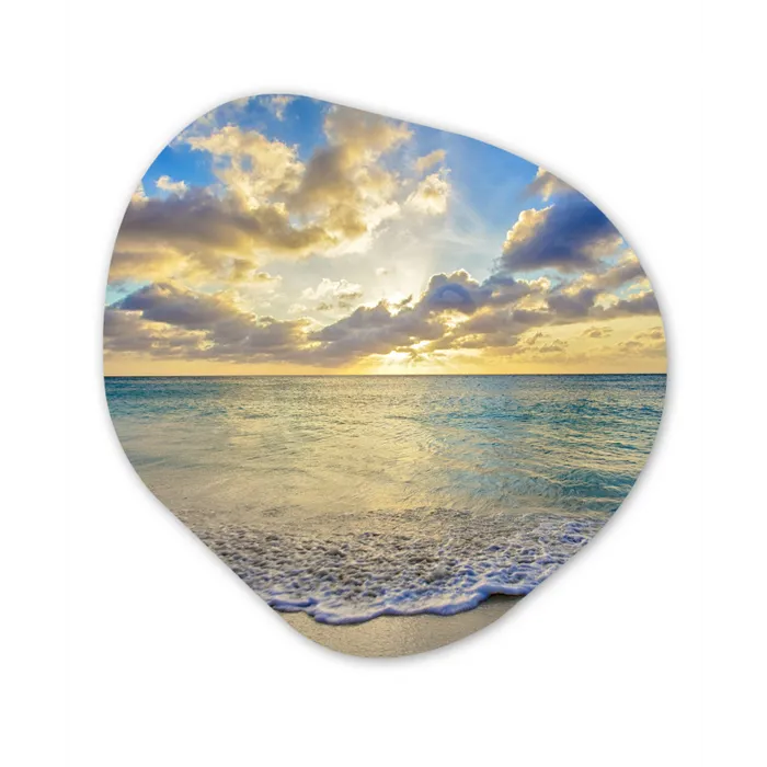 Zee - Strand - Wolken - Zon Wandcirkel Organisch Forex 3mm klein -3d