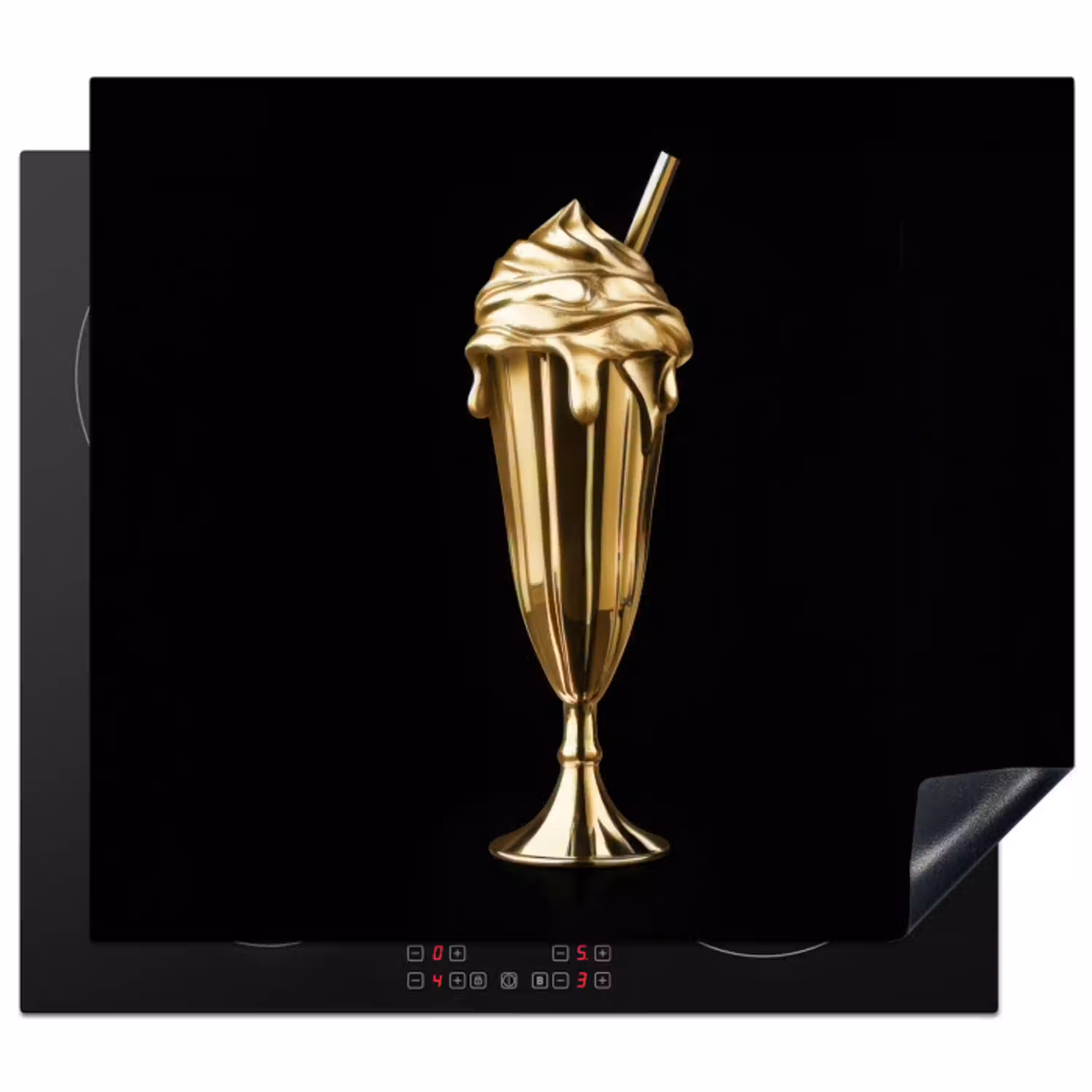 Milkshake - Goud - Drinken - Zwart Inductie beschermer vinyl 3mm middel -3d