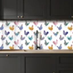 Kippen -Aquarel - Kleurrijk keuken achterwand 2 middel 871 -sfeer1