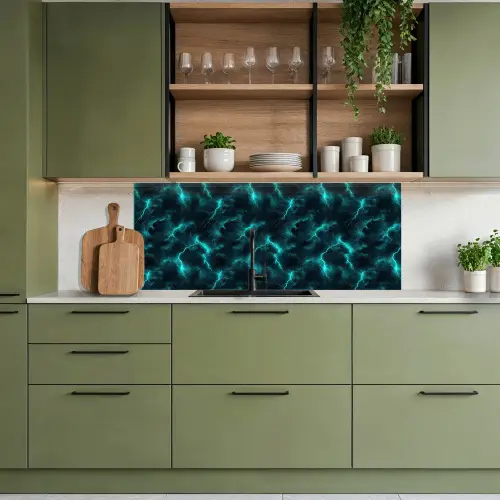 Turquoise - Bliksem  - Wolken keuken achterwand 2 middel 871 -sfeer3