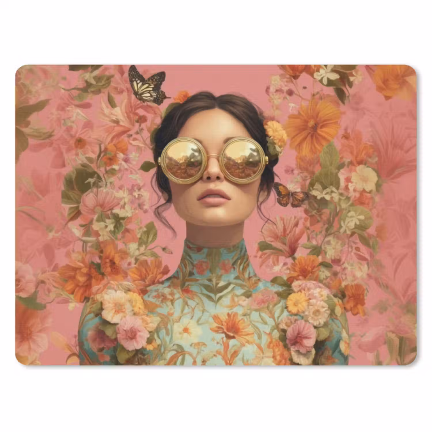 Muismat - Vrouw - Bril - Roze - Bloemen