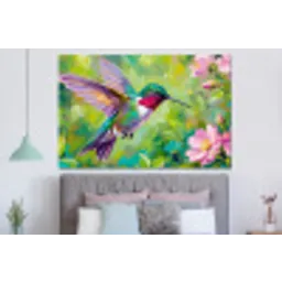 Kolibrie - Bloemen - Natuur - Kleurrijk forex 5mm xxl -slaapkamer