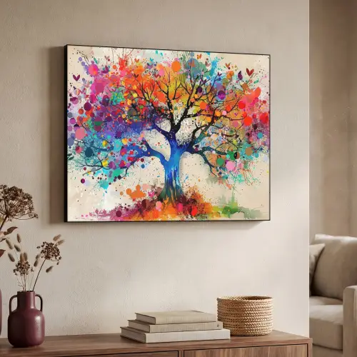 Levensboom - Natuur - Kleurrijk - Boom Textielframe zwart klein -sfeer3