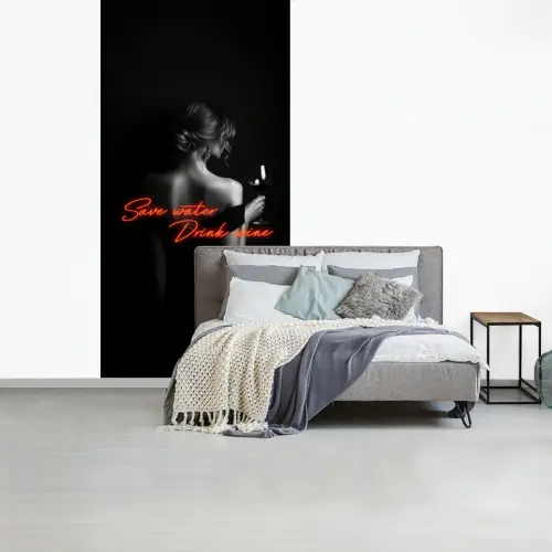 Wijn - Vrouw - Neon - Quote fotobehang vinyl groot -slaapkamer