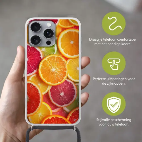 Fruit - Kleurrijk - Close up Hoesje iPhone 16 Pro Max met koord klein -sfeer2_NL