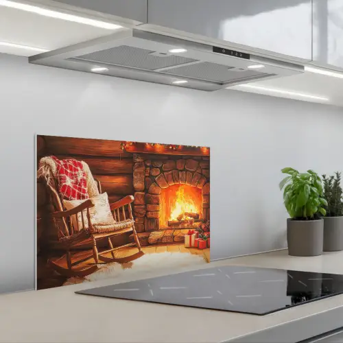 Winter - Kerst - Huis - Openhaard keuken achterwand spatscherm klein -3d_schuin