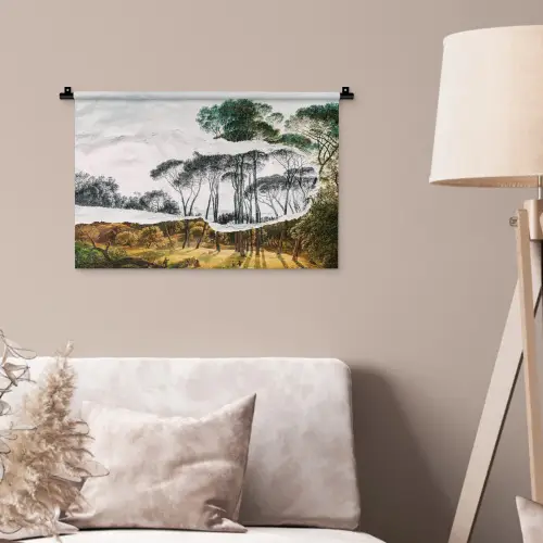 Italiaans landschap parasoldennen - Kunst - Hendrik Voogd - Schilderij - Zwart wit - Oude meesters Wandkleed katoen klein -sfeer4