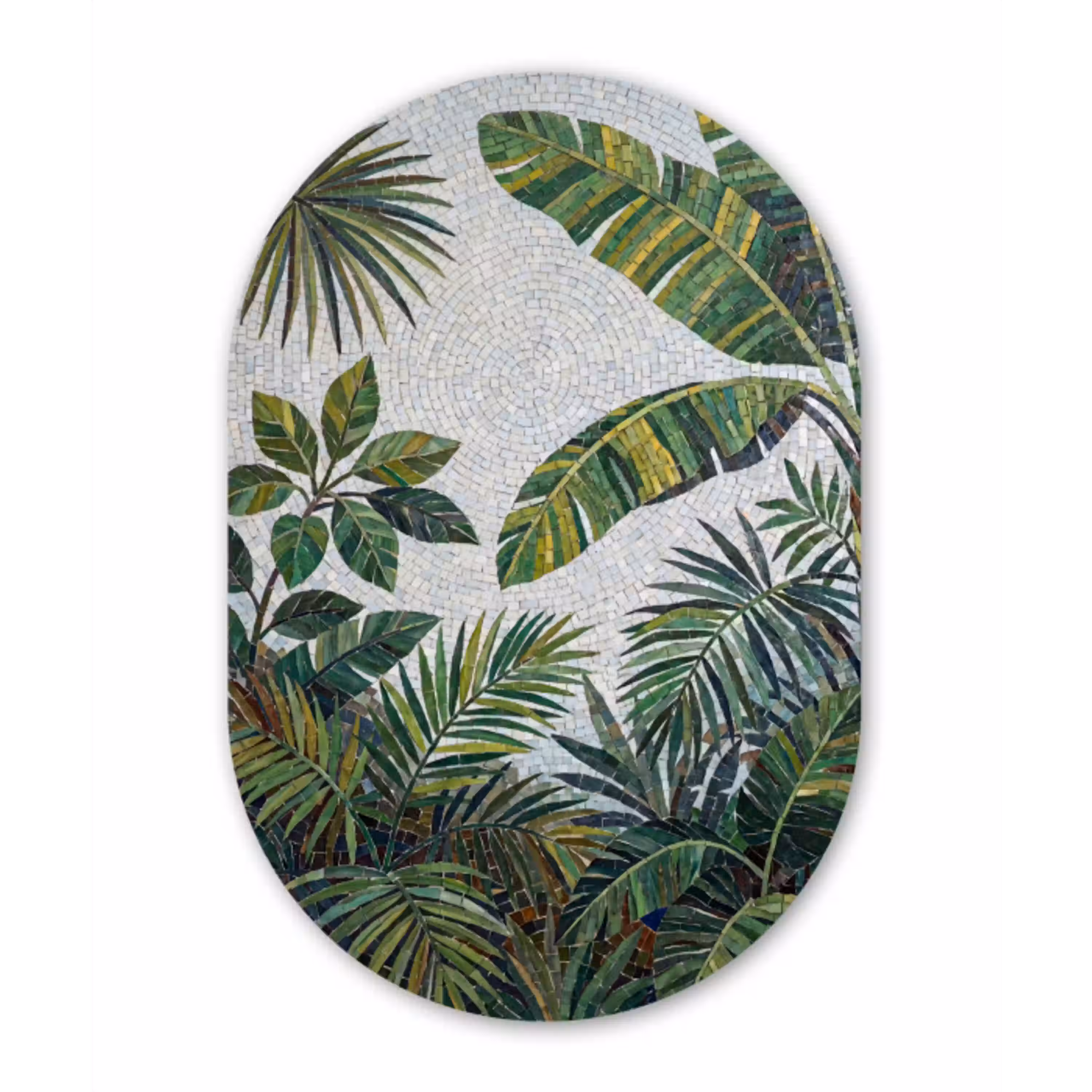 Planten - Tropisch - Mozaïek - Groen - Natuur Wandcirkel Ovaal Aluminium middel -3d
