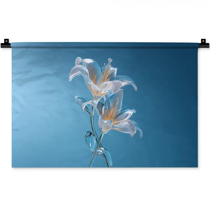 Lelies - Blauw - Glazen Wandkleed katoen klein -zz3d