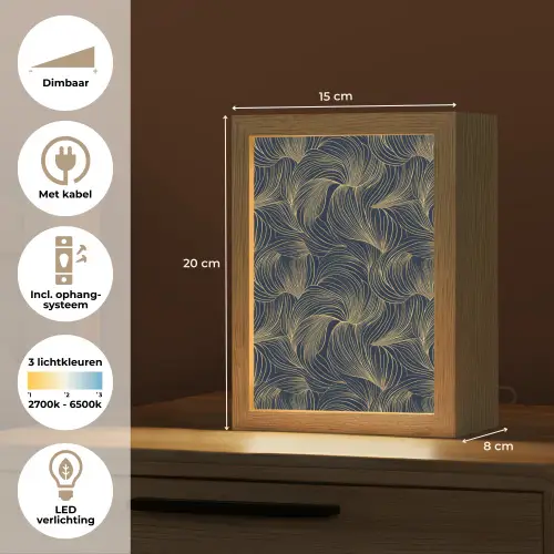 Abstract - Lijnen - Blauw - Goud Light Box met kabel (Tafellamp) klein 925 -USP_NL