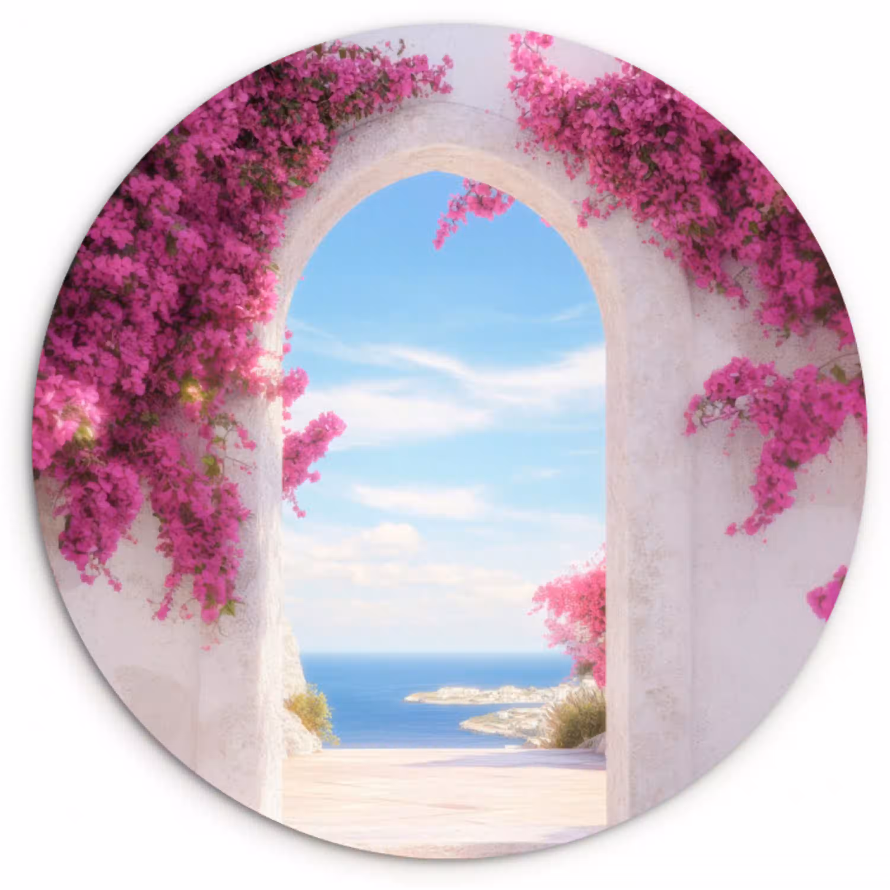 Zee - Roze - Bloemen - Poort Wandcirkel kunststof plaat 5mm dik klein -3d
