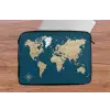 Wereldkaart - Donkerblauw - Beige laptophoes neopreen klein -tafel
