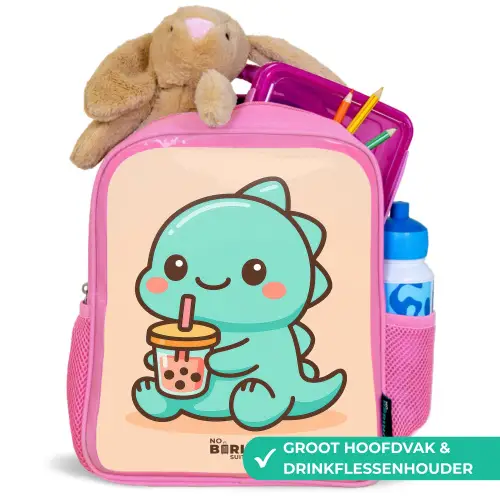 Kawai - Dino - Bubbletea Kinderrugzak - Roze middel -inhoud_NL