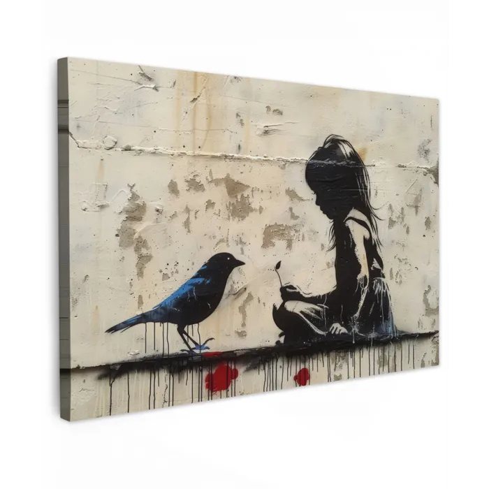 Street art - Meisje - Vogel - Graffiti - Banksy canvas 2cm klein -z3d