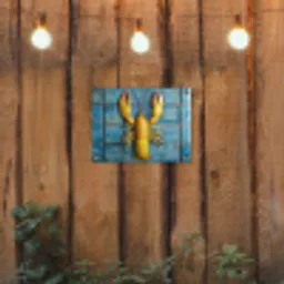 Kreeft - Geel - Blauw - Tegels tuinposter los doek klein -sfeer1