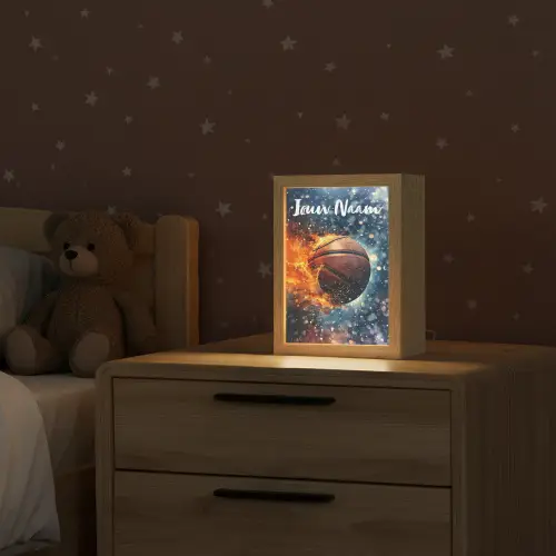 Basketbal - Vuur - Sport - Blauw - Oranje Light Box met kabel (Kinderlampje) klein -sfeer1_kind