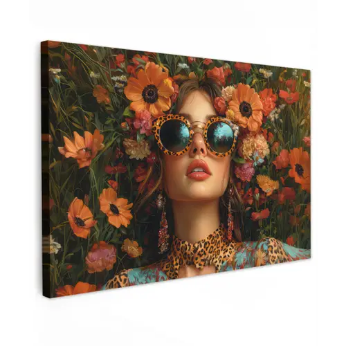 Vrouwen - Bloemen - Modern - Bril - Abstract canvas 2cm klein -z3d
