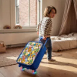 Cartoon van verschillende wezens en gezichten Kinderkoffer - Blauw klein -sfeer1