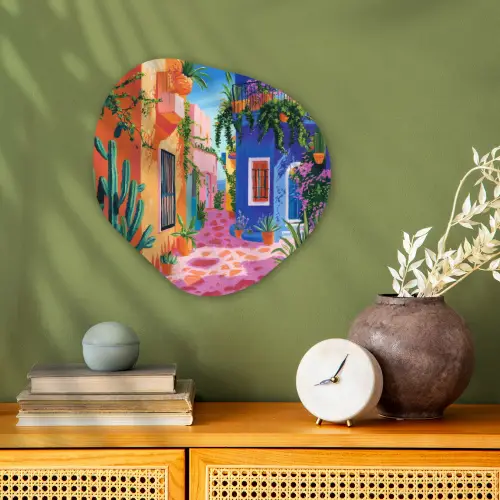 Geel - Blauw - Oranje - Huis Wandcirkel Organisch Forex 3mm klein -sfeer2