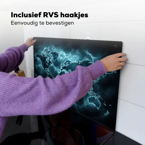 Wereldkaart - Bliksem - Blauw Inductie beschemer met haakjes klein -ky-ophangen-nl