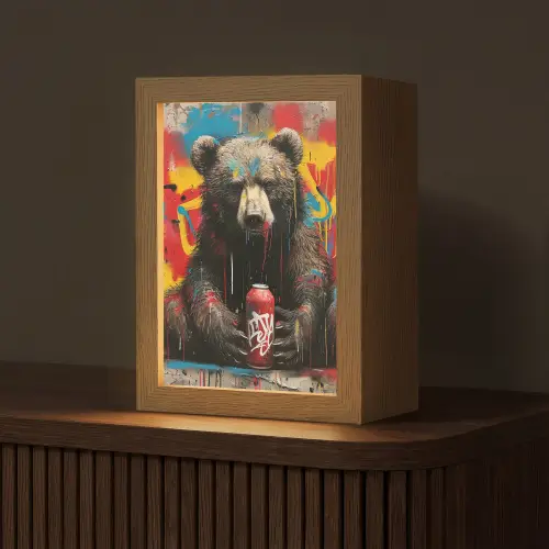 Graffiti - Beer - Dier - Muur - Street art Light Box met kabel (Tafellamp) klein -z3d_website