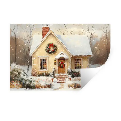 Kerst - Huis - Winter - Sneeuw Muursticker klein -3d