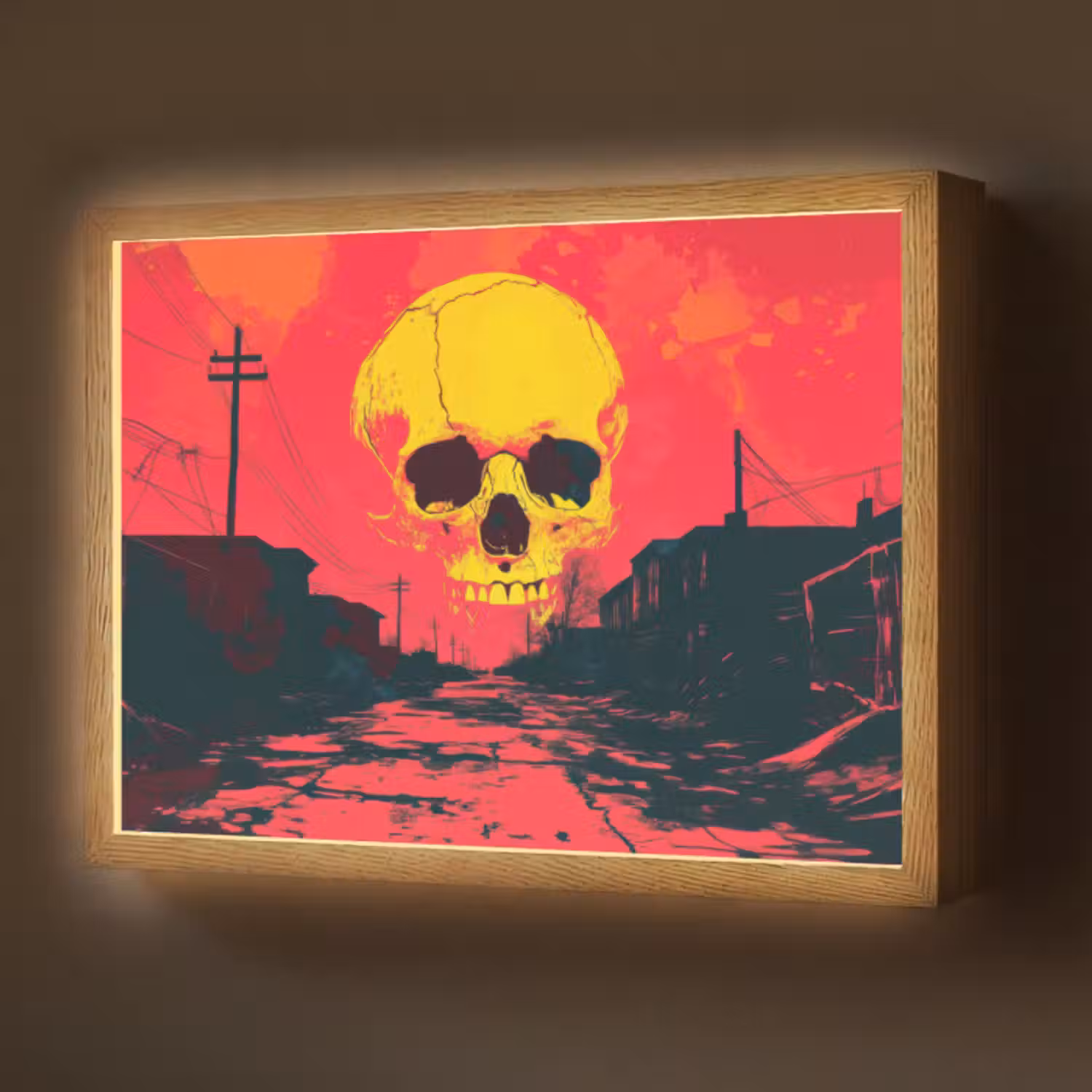 Lightbox - Wandlamp - Straat - Verlaten - Schedel - Geel