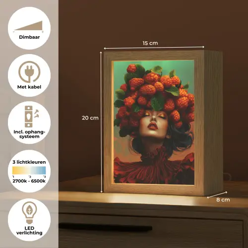 Vrouw - Frambozen - Bladeren Light Box met kabel (Tafellamp) klein -USP_NL