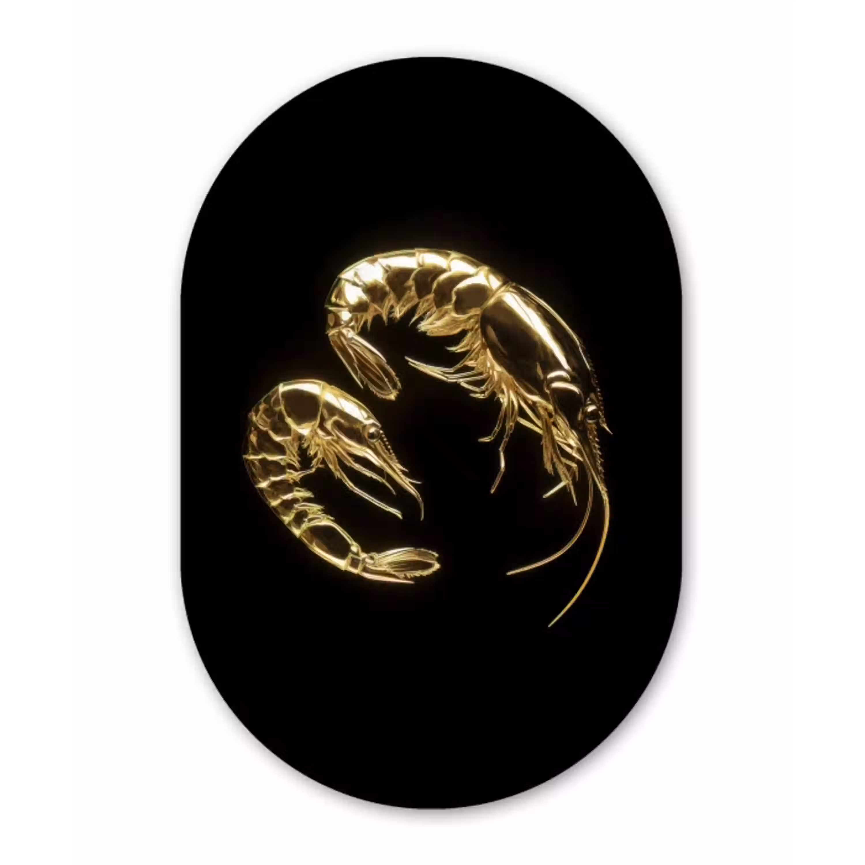 Garnalen - Zwart - Goud - Dieren Wandcirkel Ovaal Glas middel -3d