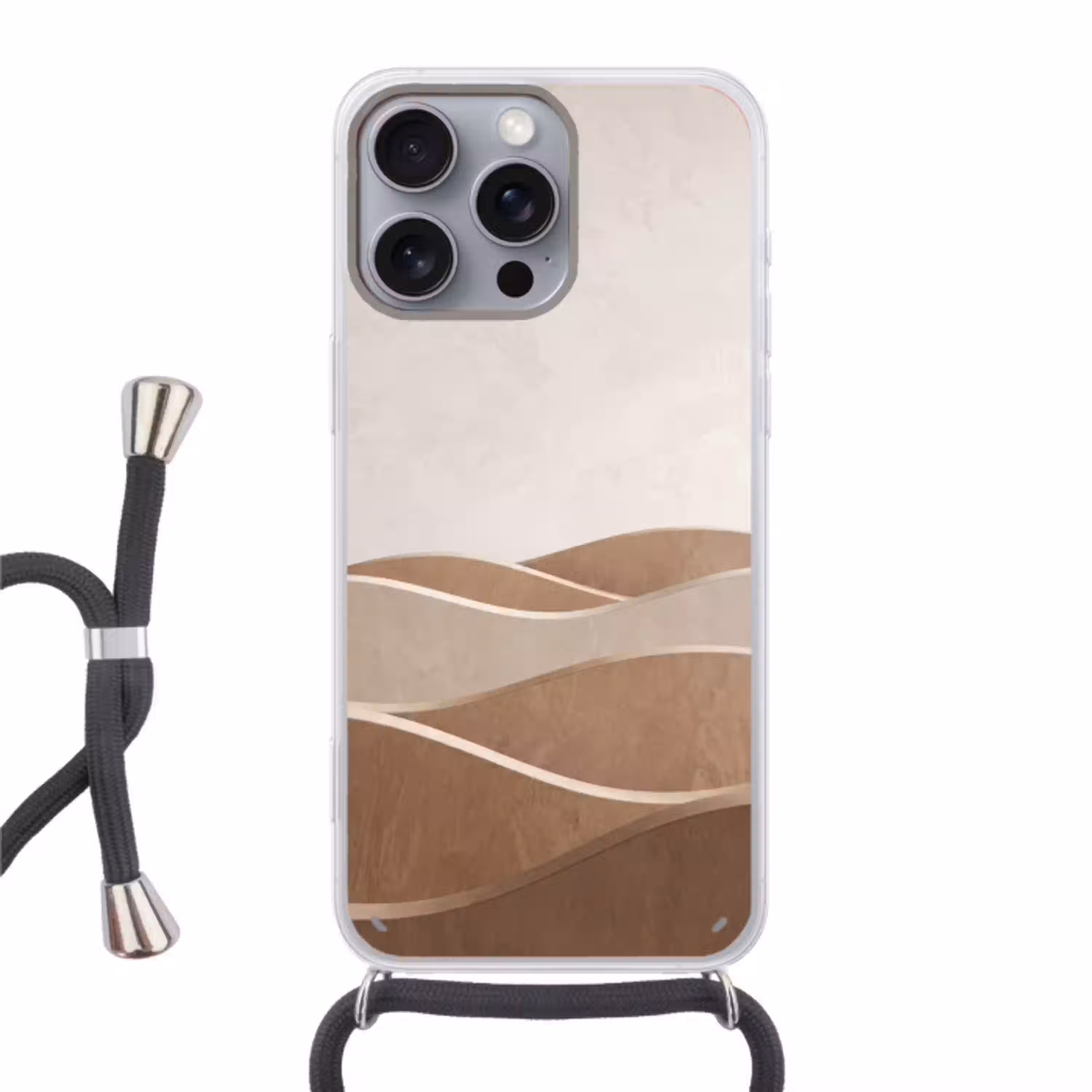 Abstract - Golven - Modern - Beige Hoesje iPhone 16 Pro Max met koord klein -3d