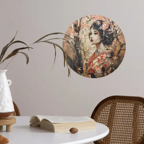 Kimono - Vrouw - kersenbomen Wandcirkel behangsticker klein -sfeer3
