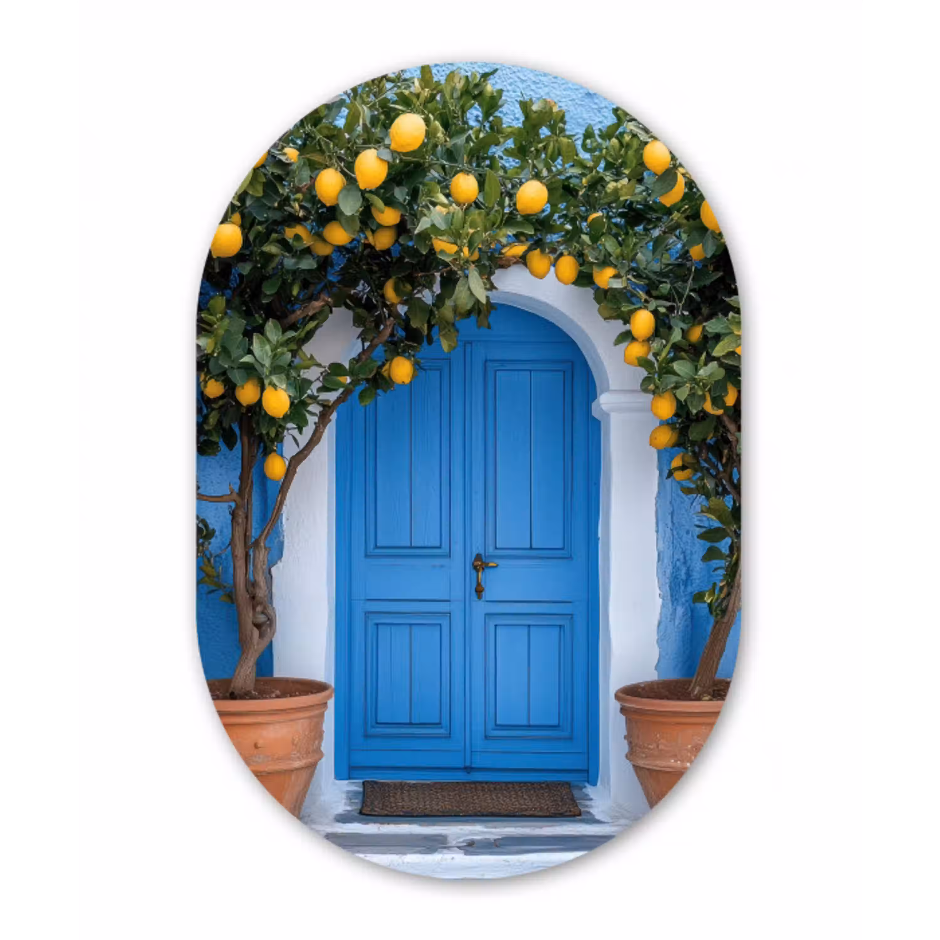 Citroenbomen - Geel - Deur - Potten Wandcirkel Ovaal Glas middel -3d