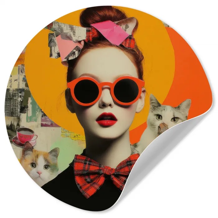 Vrouw - Bril - Strik - Retro Wandcirkel behangsticker klein -3d