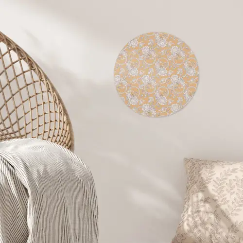 Paisleymotief - Wit - Bloemen - Geel Wandcirkel behangsticker klein 186 -sfeer4