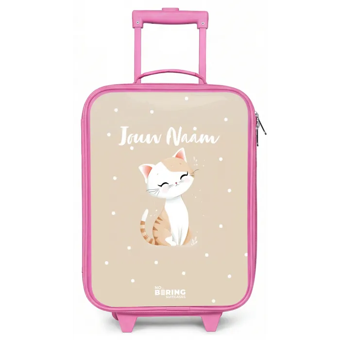 Kat omringd door beige stippen Kinderkoffer - Roze klein -zz3dotto