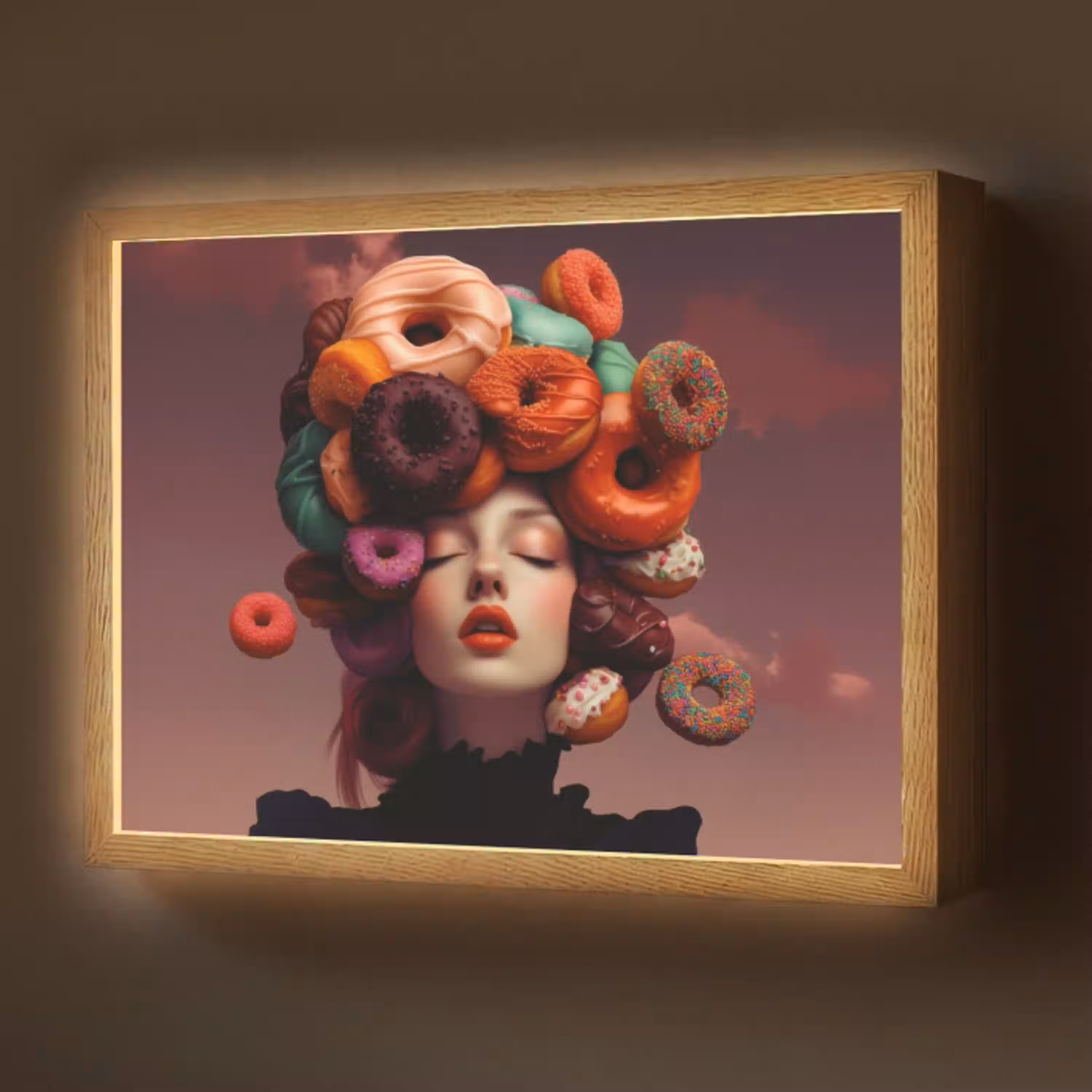 Vrouw - Donuts - Kleurrijk Light Box met batterij (Wandlamp) middel -z3d_website