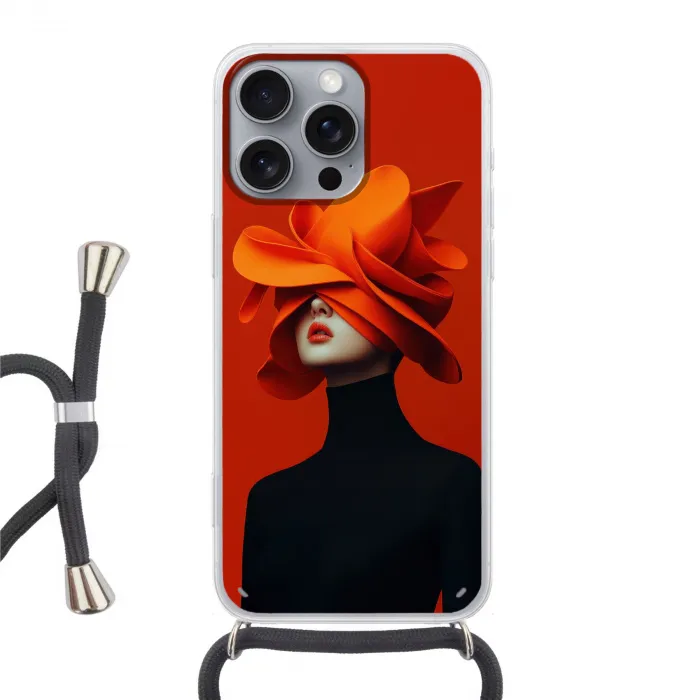 Oranje - Hoed - Vrouw Hoesje iPhone 16 Pro Max met koord klein -3d