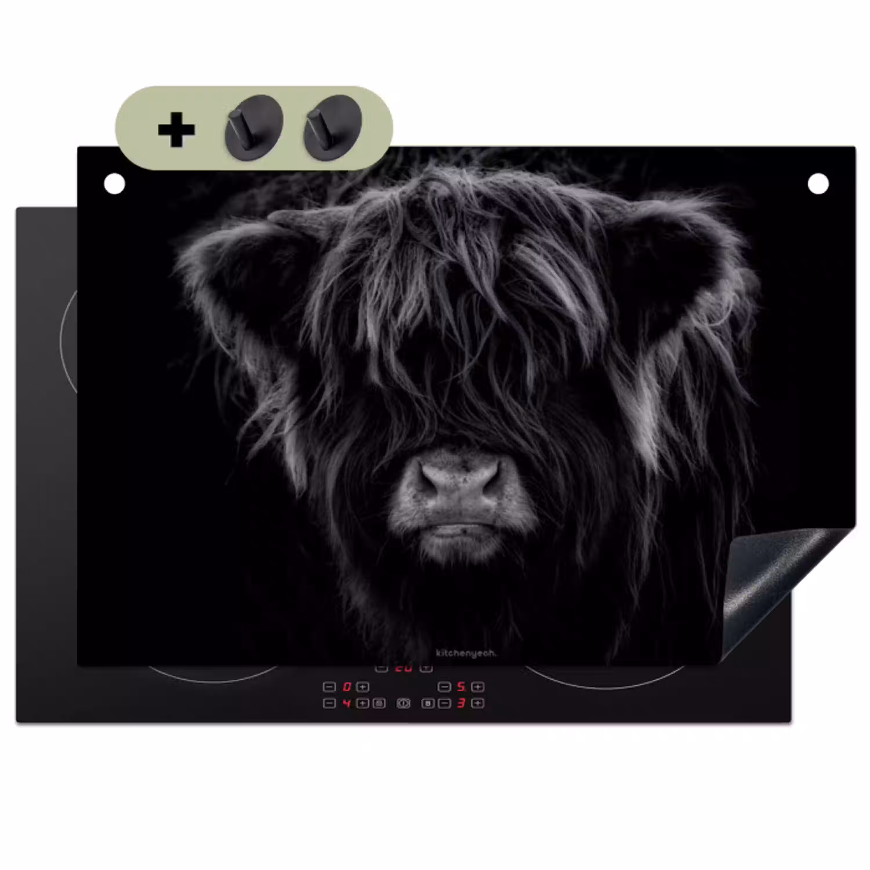 Schotse hooglander - Zwart Inductie beschemer met haakjes klein -3d