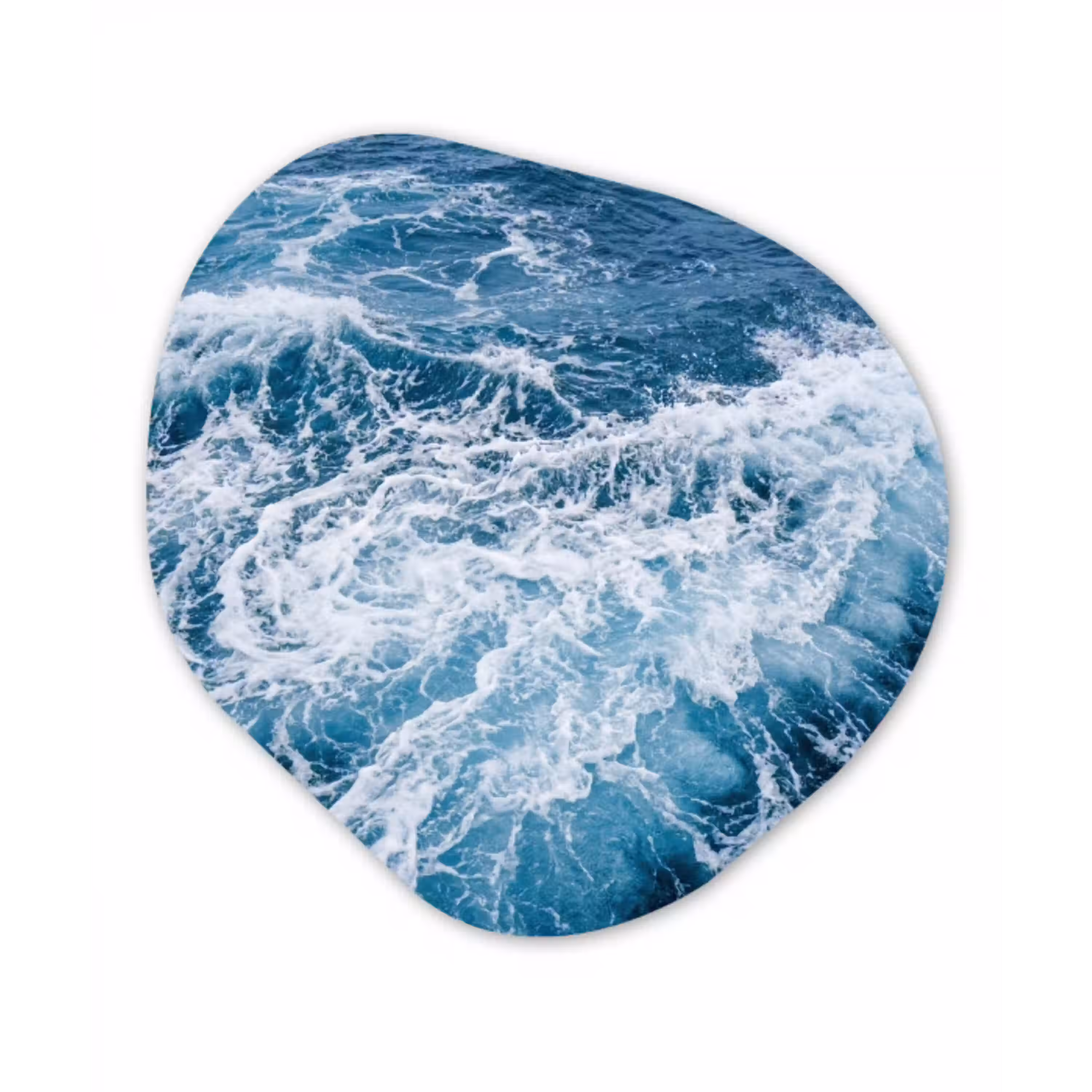 Golven - Oceaan - Blauw Wandcirkel Organisch Aluminium middel -3d