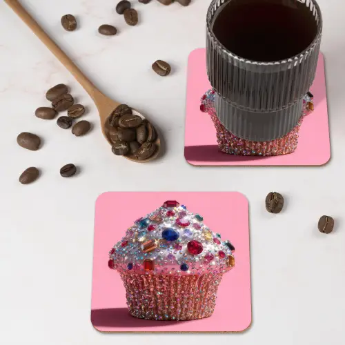 Cupcake - Kleurrijk - Edelstenen onderzetter kurk middel -sfeer2