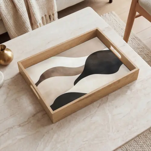 Golven - Abstract - Beige Dienblad Rechthoek middel -sfeer1